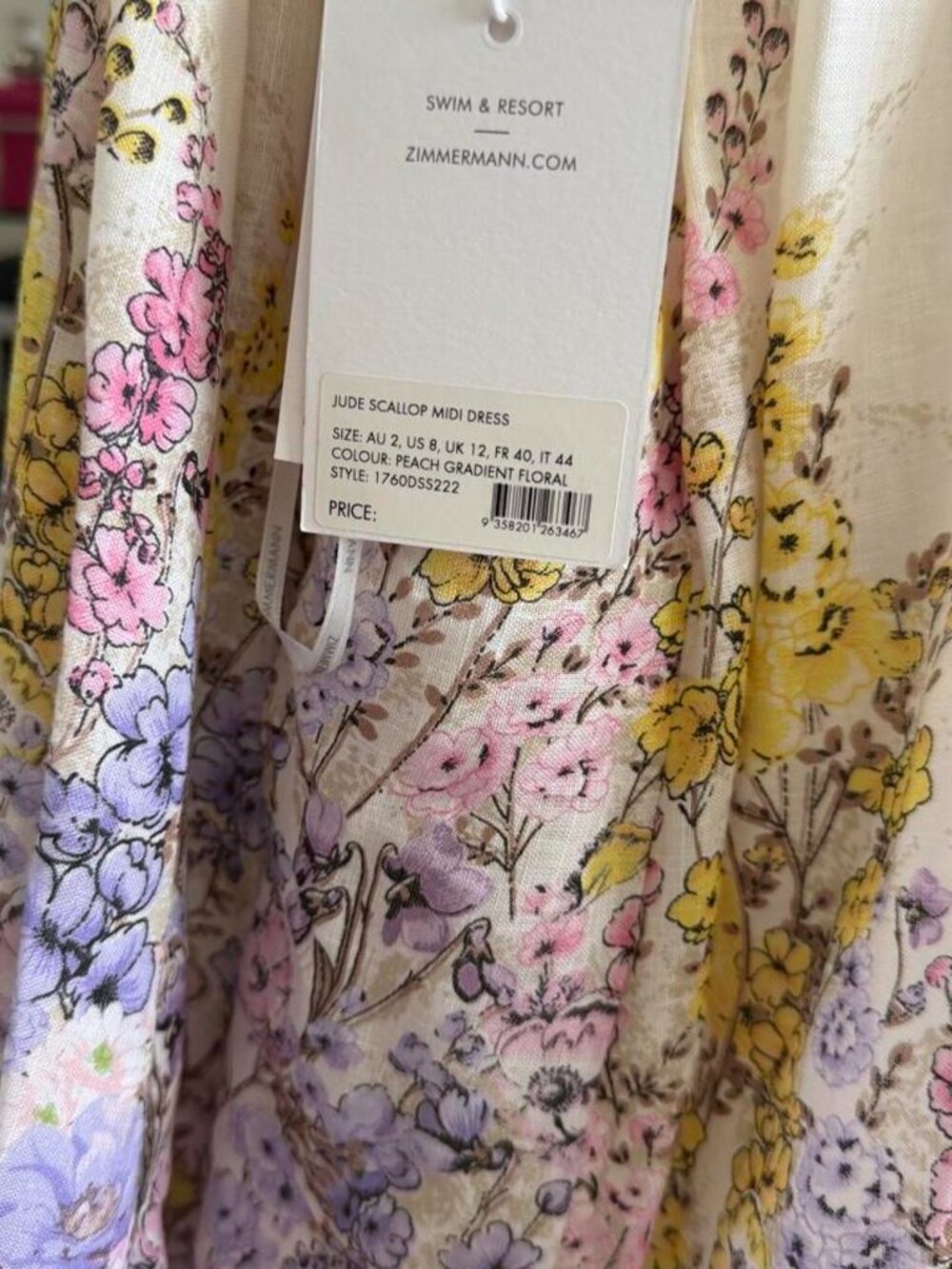 Zimmermann Jude Scallop Midi Dress – NWT – Peach Gradient Floral – AU 2 / US M - Picture 2 of 7